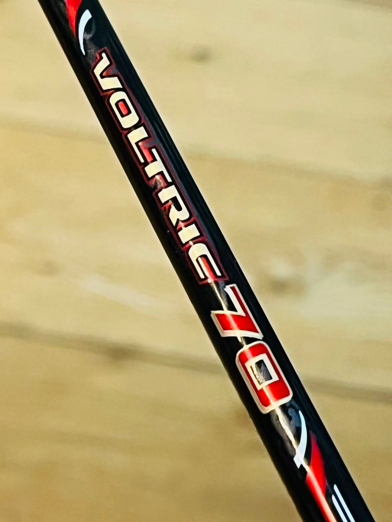 Yonex used Voltric 70 badminton racket strung 26lbs