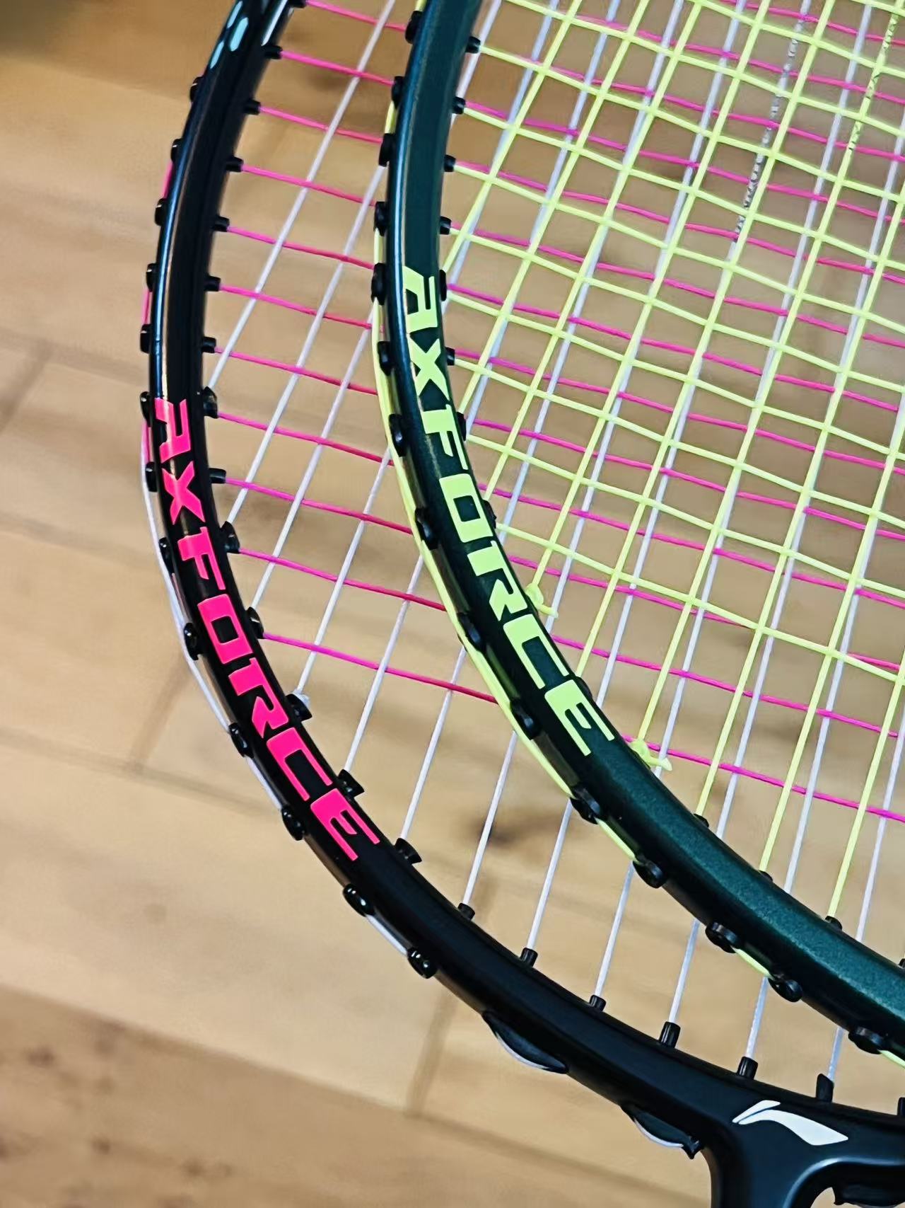Li-Ning used Axforce CANNON badminton 2 rackets unit 4U strung 26lbs