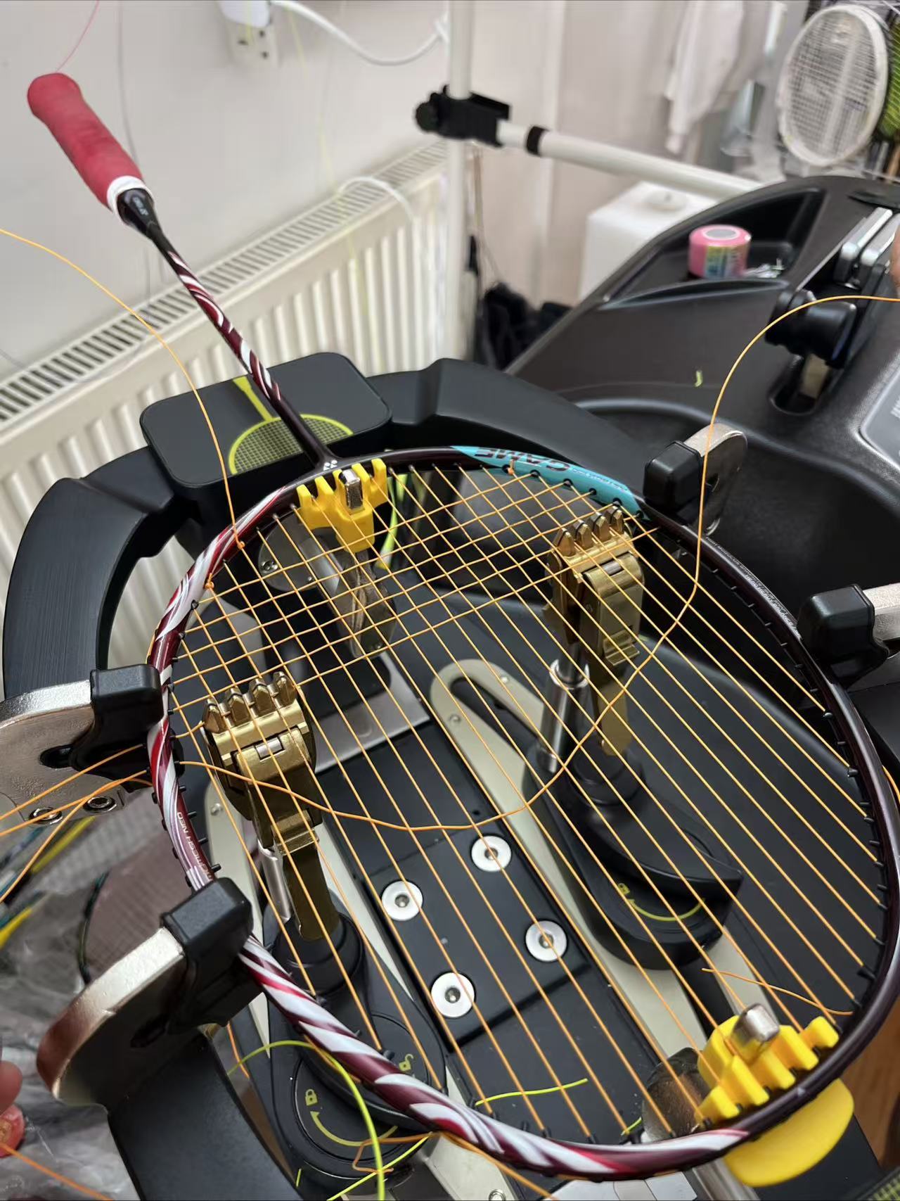 Racket stringing service (including racket strings and stringing service)
