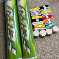 Two buckets of duck feather shuttlecocks + 20 grips