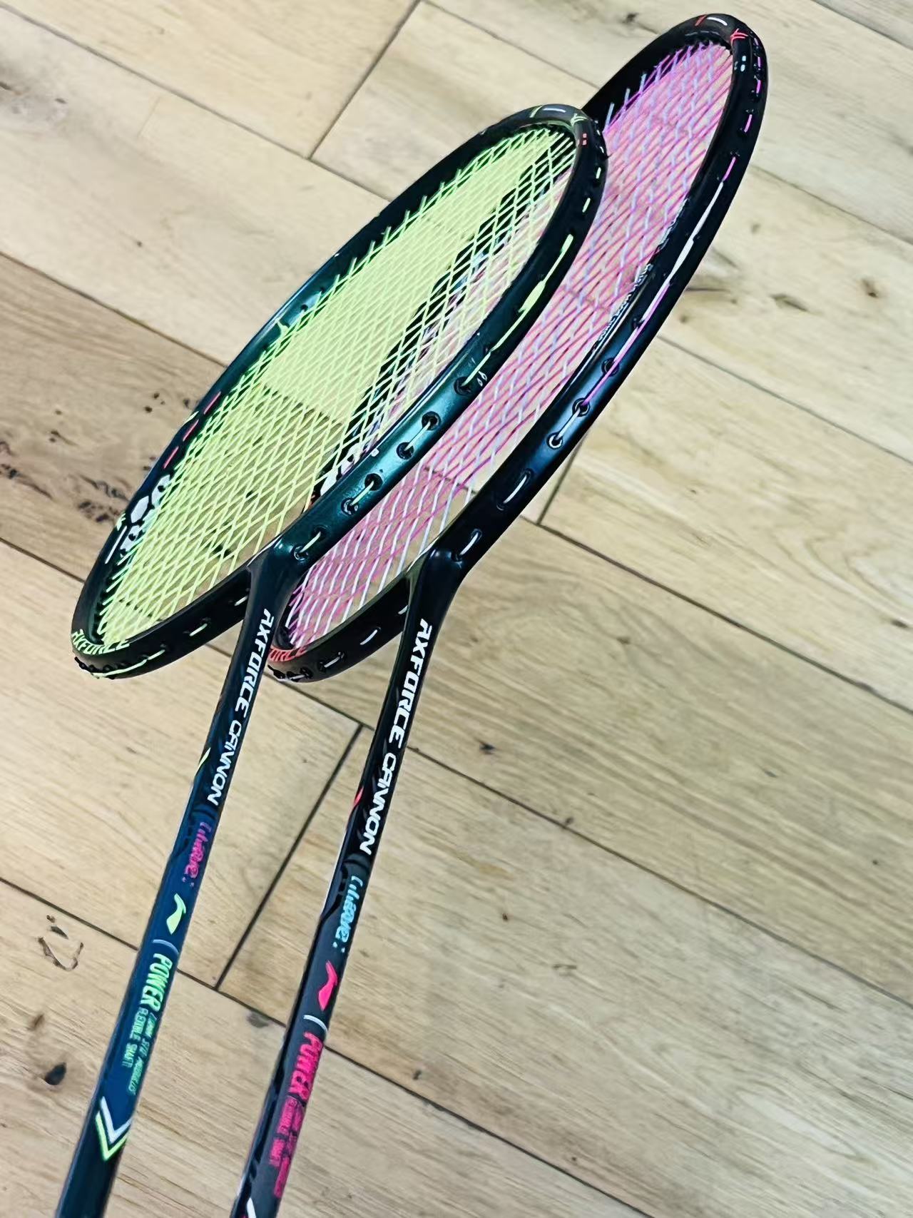 Li-Ning used Axforce CANNON  badminton 2 rackets unit 4U strung 26lbs