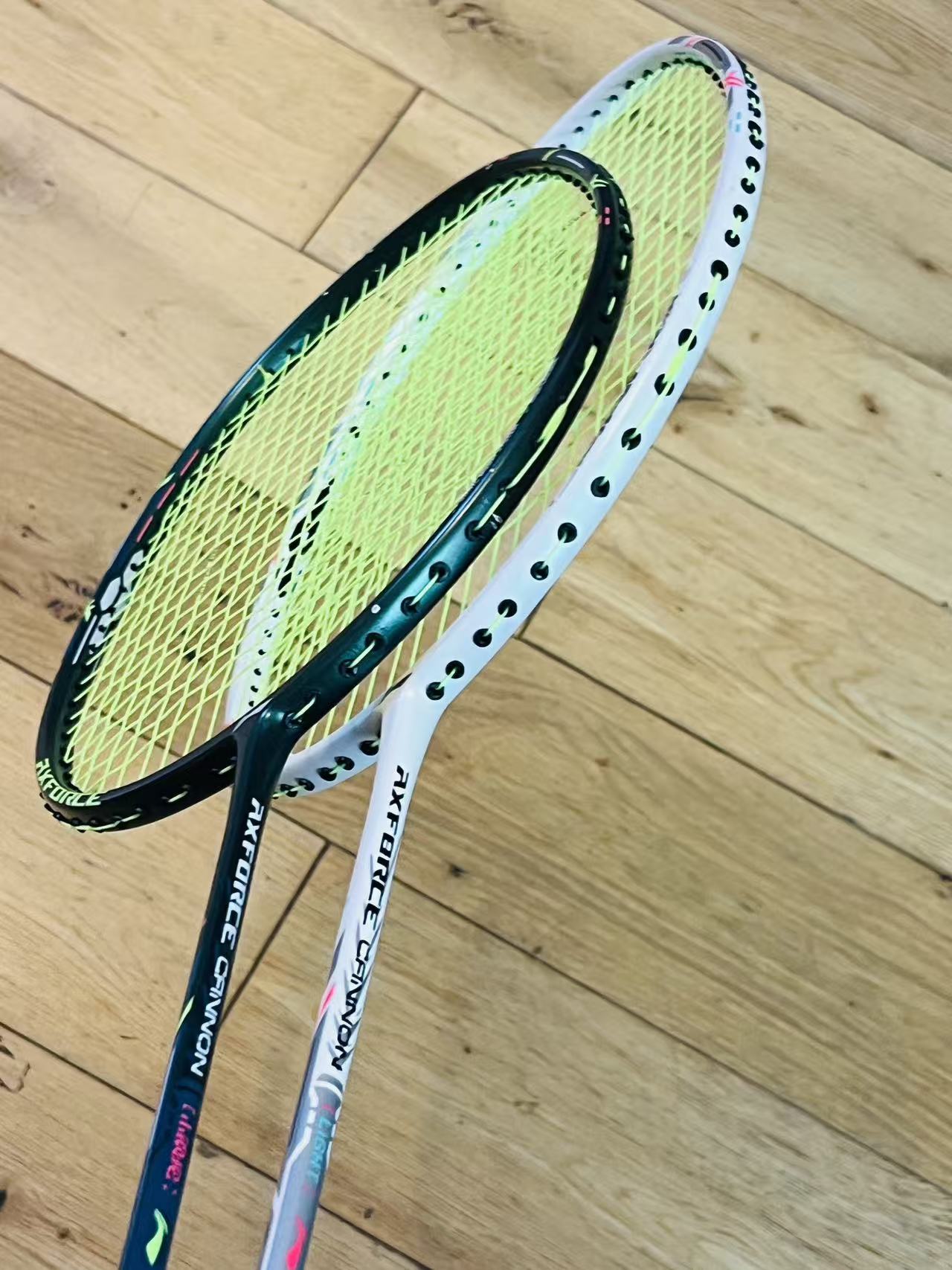 Li-Ning used Axforce CANNON  badminton 2 rackets unit 4U strung 26lbs