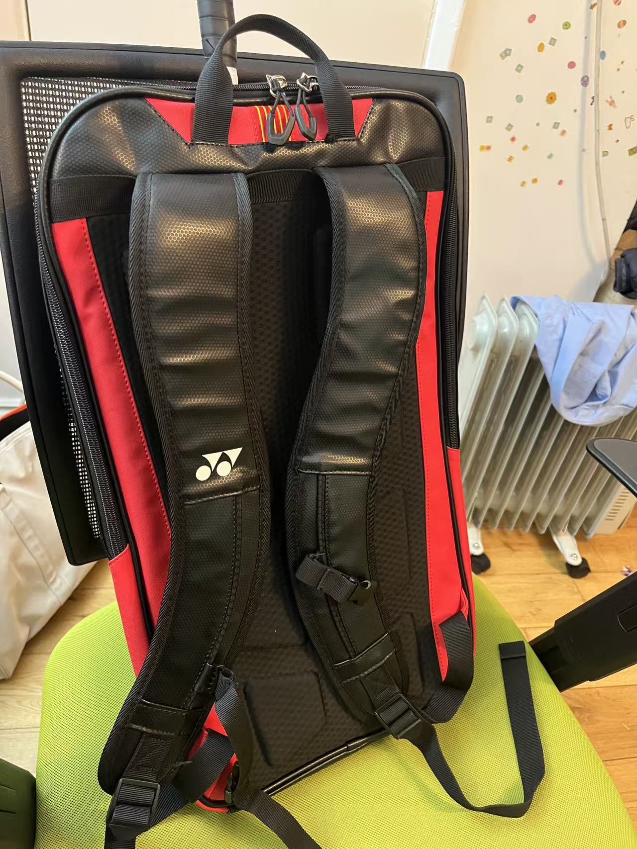 Used Yonex badminton fashion backpack, leather (holds 3 rackets)85%new