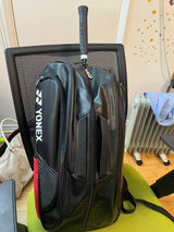 Used Yonex badminton fashion backpack, leather (holds 3 rackets)85%new